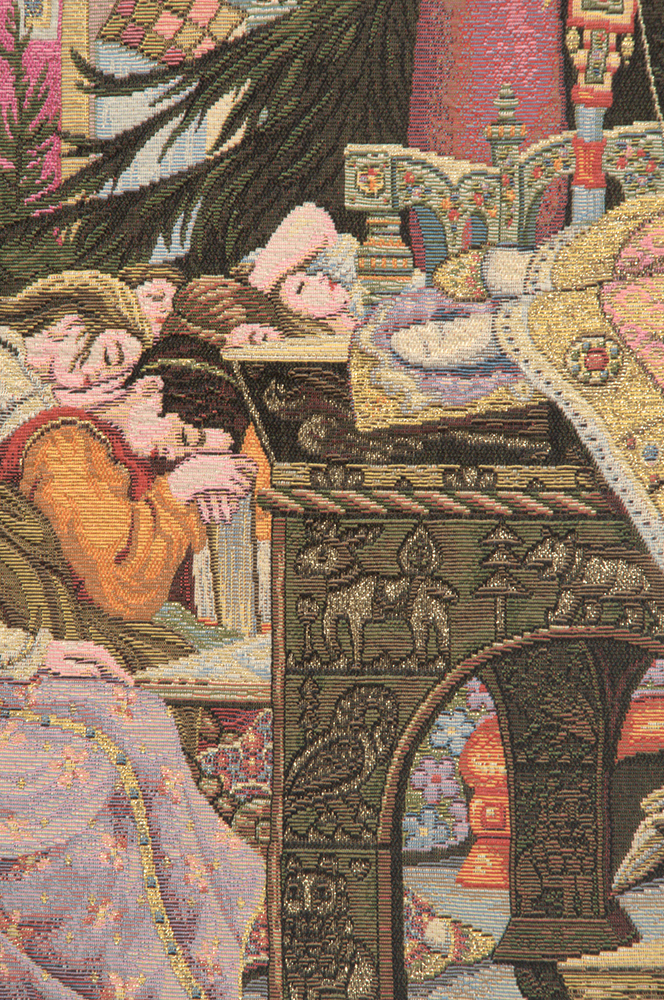 Victor Vasnetsov Sleeping Beauty Italian Tapestry Wall Hanging 24 x 26 in Fairy Tale Jacquard Woven Decor