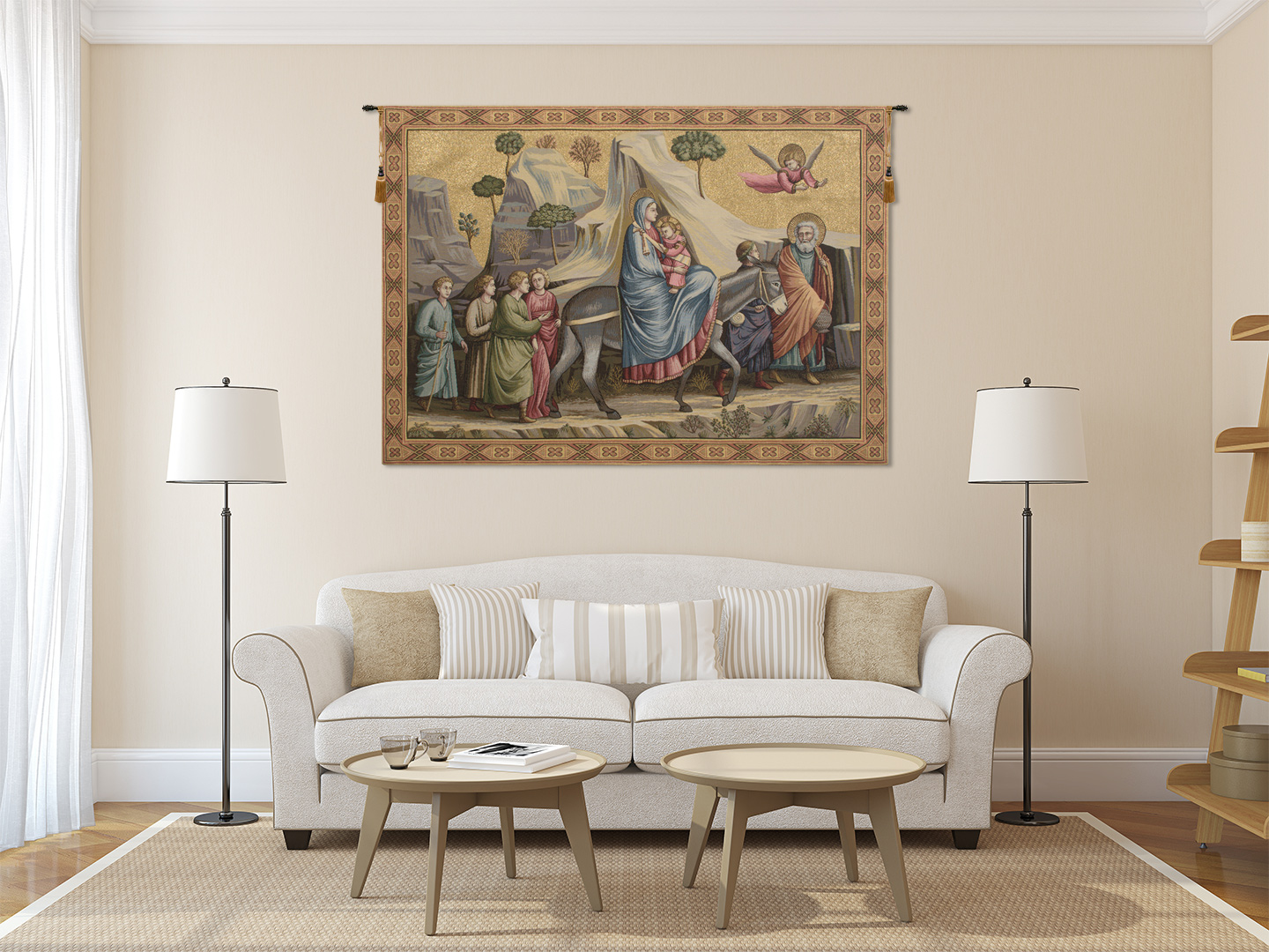 Giotto di Bondone Flight into Egypt Religious Tapestry Wall Hanging 36 x 50 Renaissance Christian Woven Wall Art