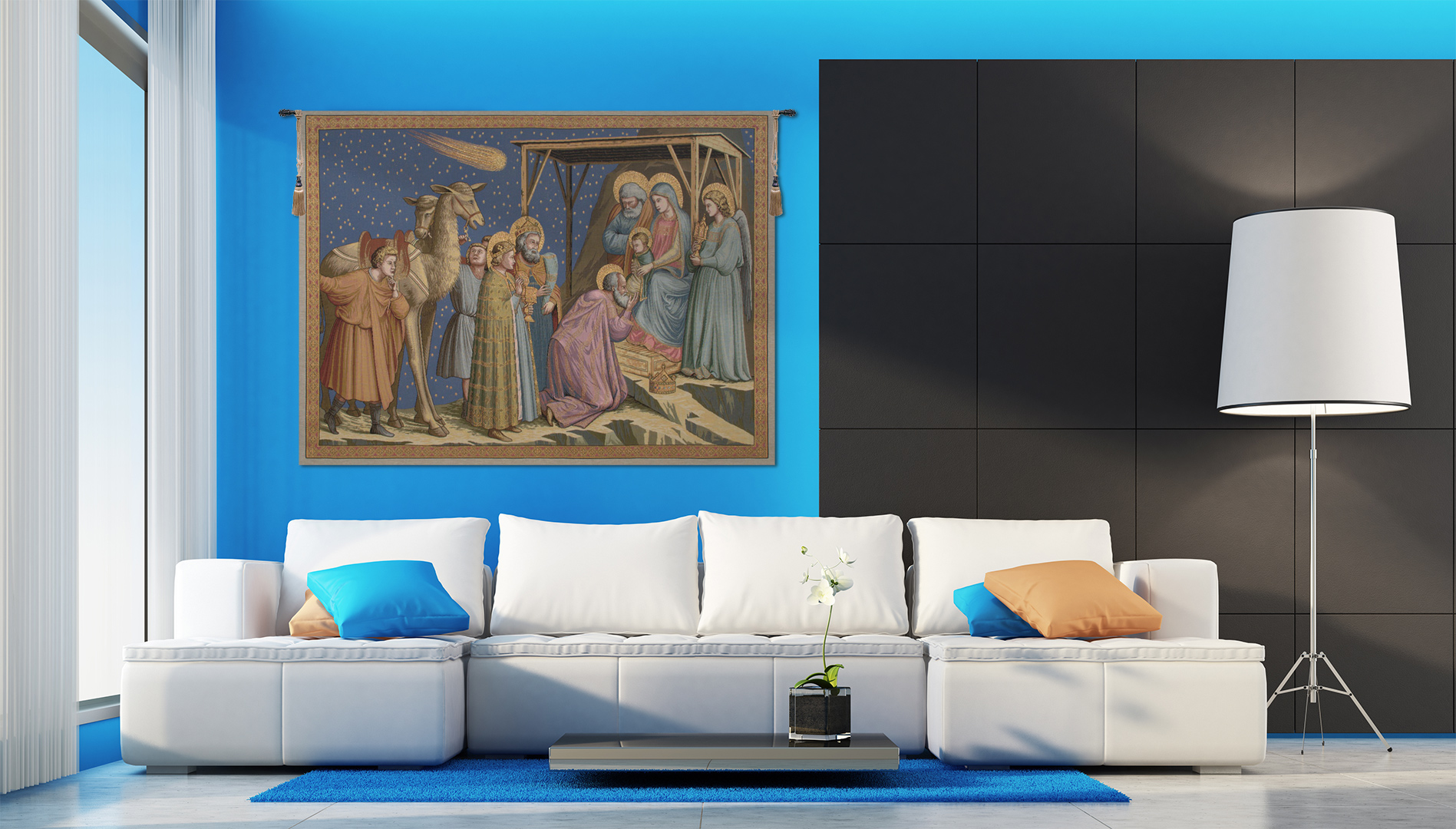 Giotto di Bondone Adoration Religious Tapestry Wall Hanging 36 x 50 in Renaissance Christian Jacquard Woven Art