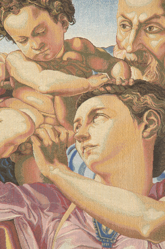 Michelangelo Sacred Family Vintage Tapestry Wall Hanging 53 x 53 in Renaissance Religious Jacquard Woven Wall Art