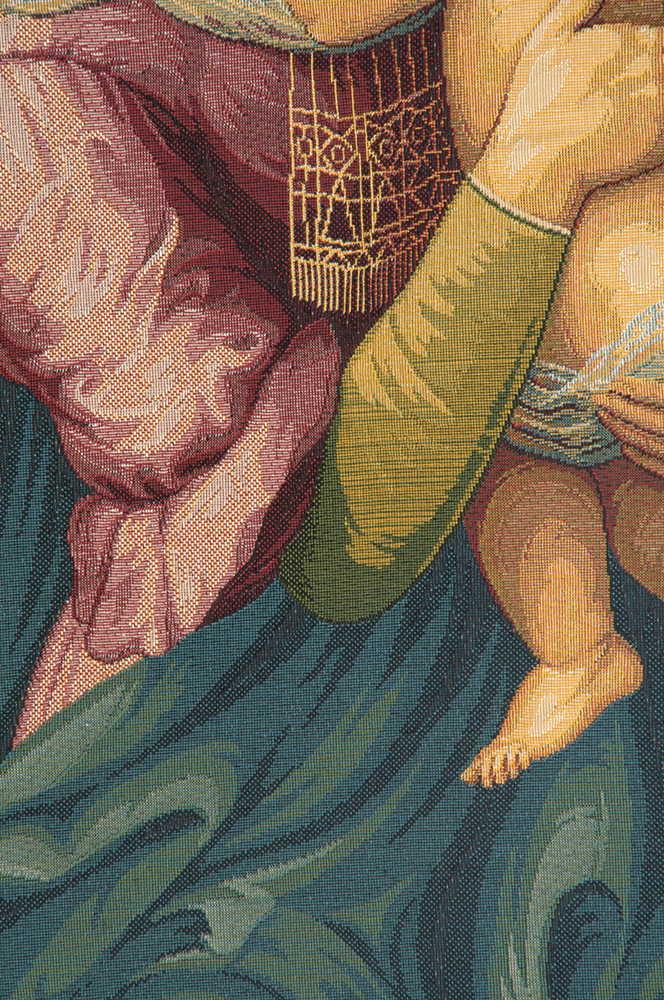 Raphael Madonna with Child Vintage Tapestry Wall Hanging 12 x 8 in Renaissance Christian Jacquard Woven Wall Art