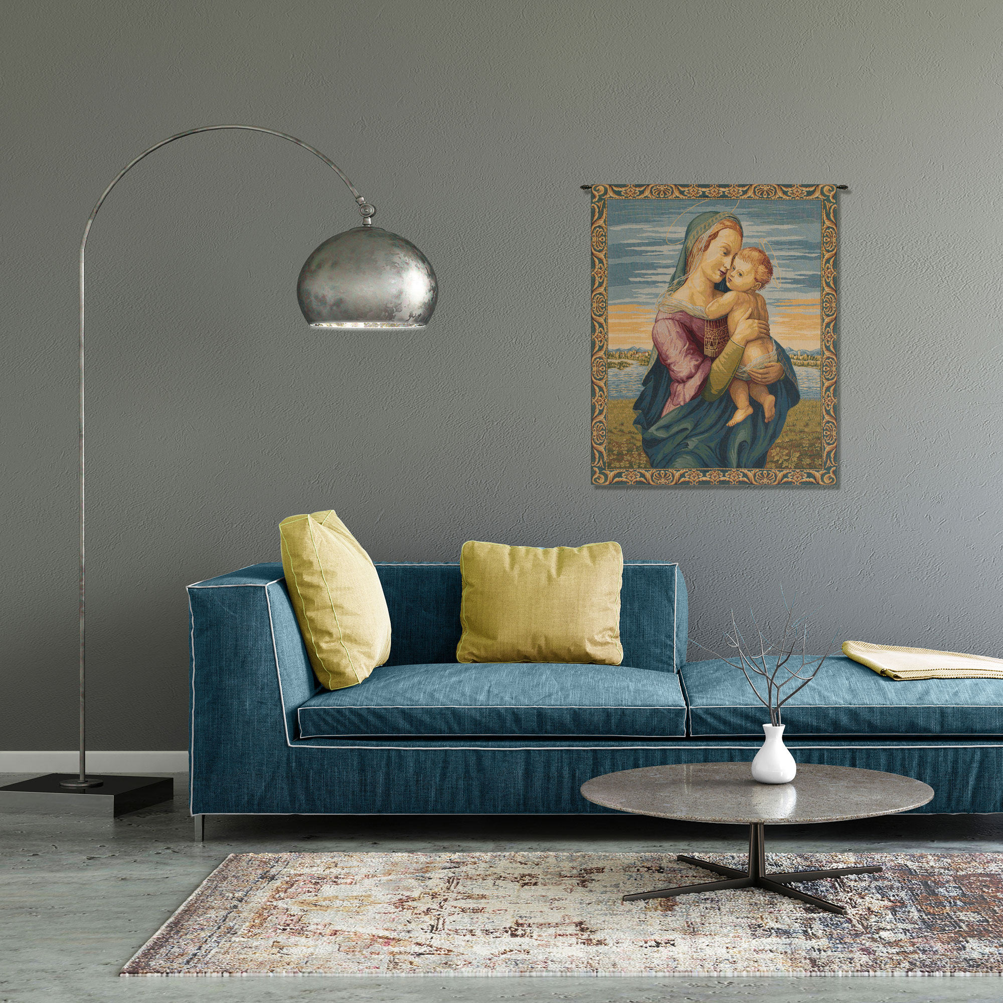Raphael Madonna with Child Vintage Tapestry Wall Hanging 12 x 8 in Renaissance Christian Jacquard Woven Wall Art
