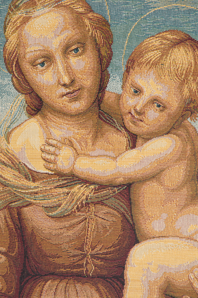 Raphael Cowper Madonna Vintage Tapestry Wall Hanging 12 x 8 in Renaissance Religious Jacquard Woven Wall Art