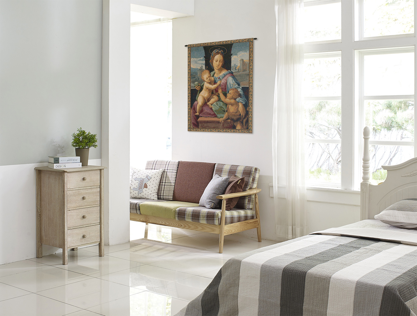 Raphael Madonna Aldobrandini Vintage Tapestry Wall Hanging 12 x 8 in Renaissance Christian Jacquard Woven Wall Art