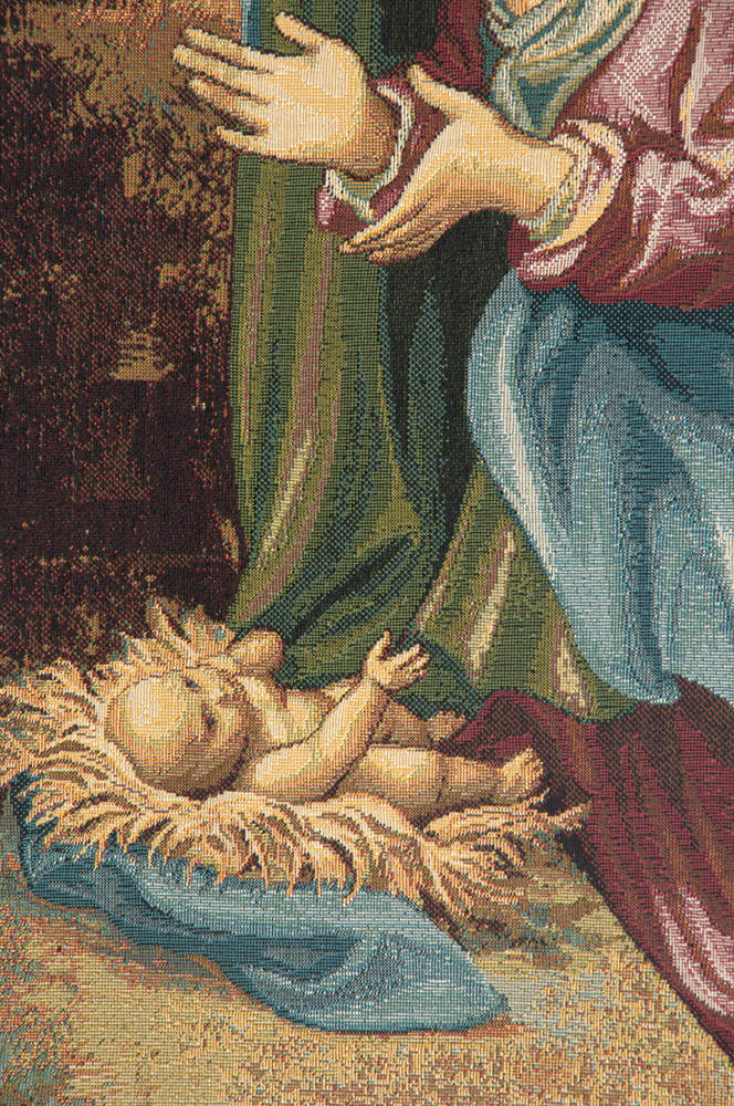 Raphael Madonna Adoring the Child Vintage Tapestry Wall Hanging 12 x 8 in Renaissance Religious Woven Wall Art