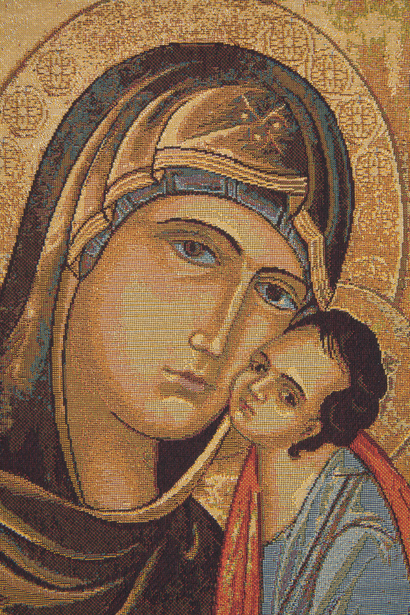 Alberto Passini Greek Madonna Religious Tapestry Wall Hanging 26 x 17 in Christian Jacquard Woven Wall Art