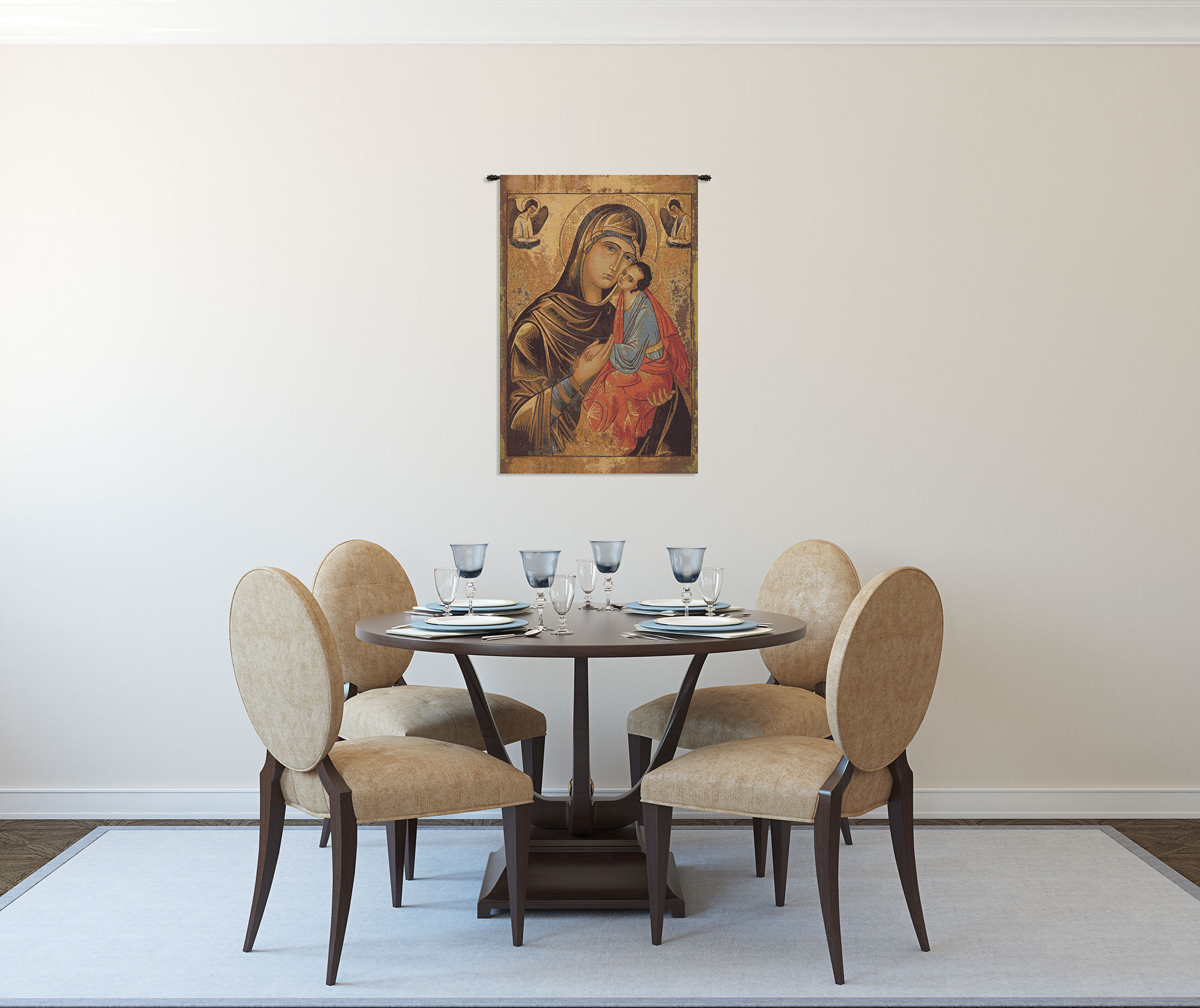 Alberto Passini Greek Madonna Religious Tapestry Wall Hanging 26 x 17 in Christian Jacquard Woven Wall Art