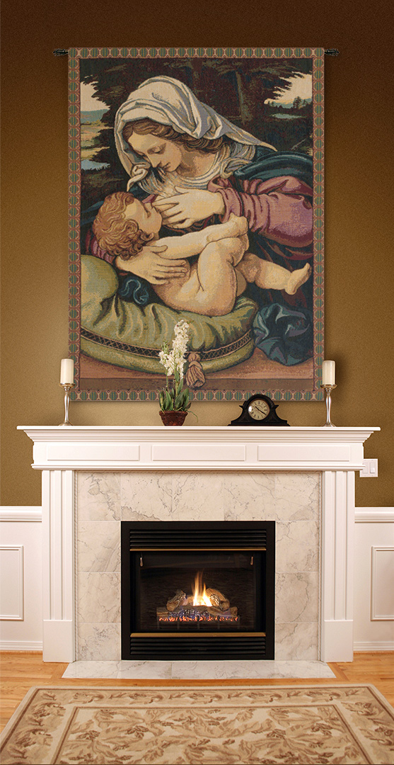 Raphael Madonna del Cuscino Vintage Tapestry Wall Hanging 22 x 17 in Renaissance Christian Jacquard Woven Wall Art