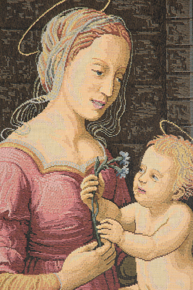 Raphael Madonna del Garofano Vintage Tapestry Wall Hanging 24 x 20 in Renaissance Christian Jacquard Woven Wall Art