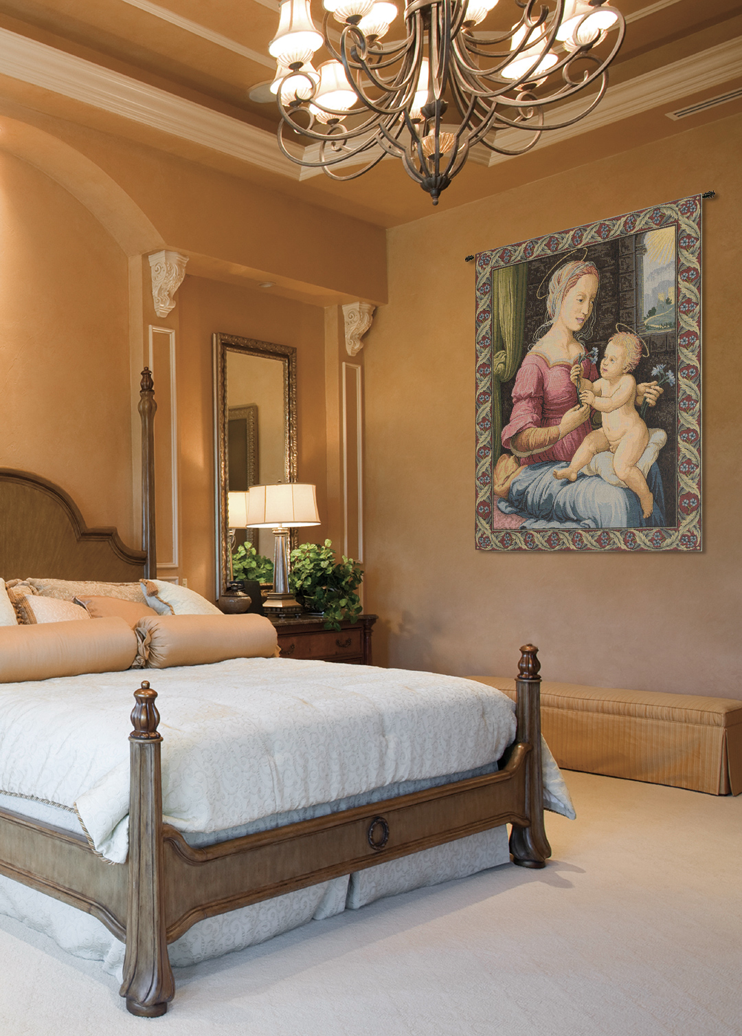 Raphael Madonna del Garofano Vintage Tapestry Wall Hanging 24 x 20 in Renaissance Christian Jacquard Woven Wall Art