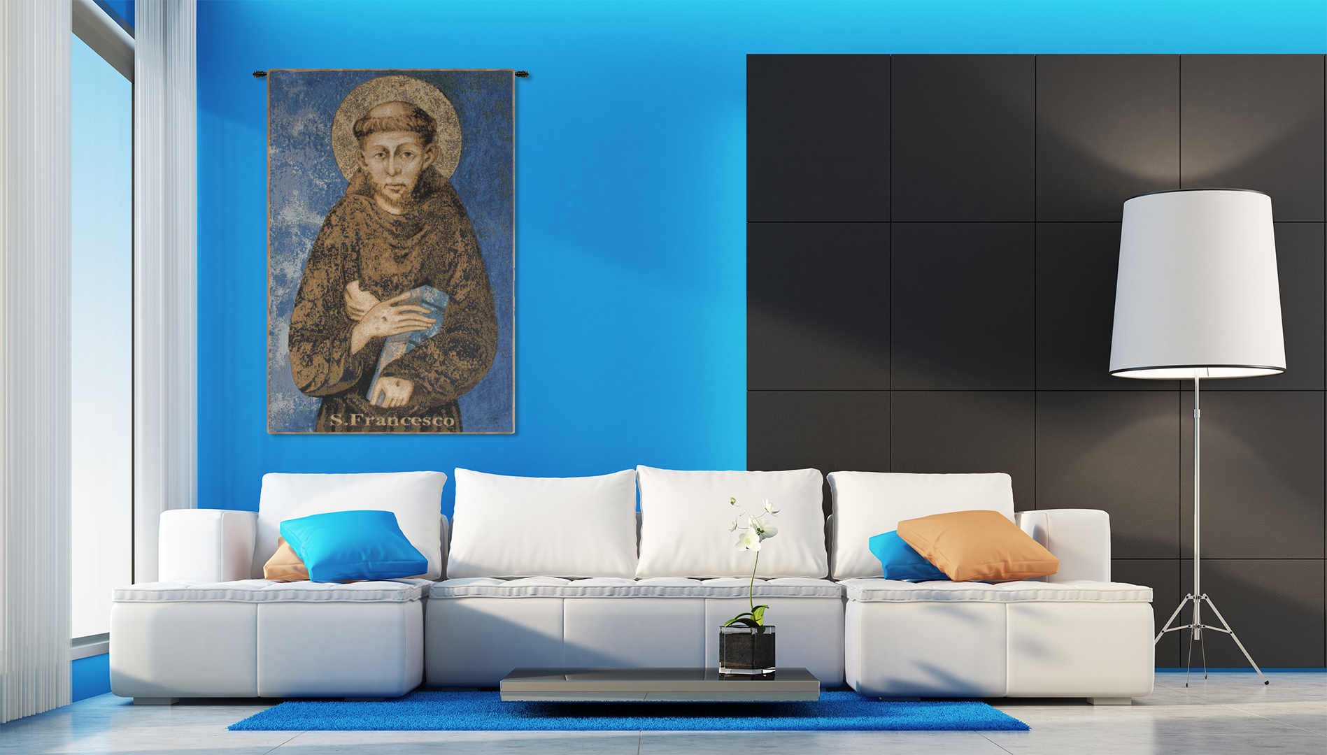 Alberto Passini St. Francis of Assisi Italian Tapestry Wall Hanging 18x11 Inch Cotton Jacquard Woven Wall Tapestry