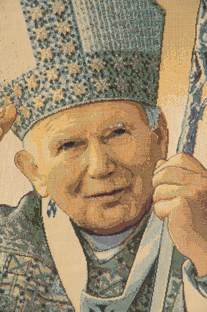 Alberto Passini Papa Wojtyla Pope John Paul II Italian Tapestry Wall Hanging 24x17 Inch Cotton Jacquard Woven Wall Tapestry