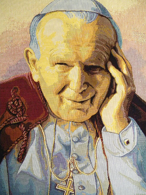 Pope John Paul II Papa Wojtyla Italian Tapestry Wall Hanging 26x17 Inch Cotton Jacquard Woven Wall Tapestry