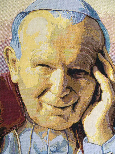 Pope John Paul II Papa Wojtyla Italian Tapestry Wall Hanging 26x17 Inch Cotton Jacquard Woven Wall Tapestry