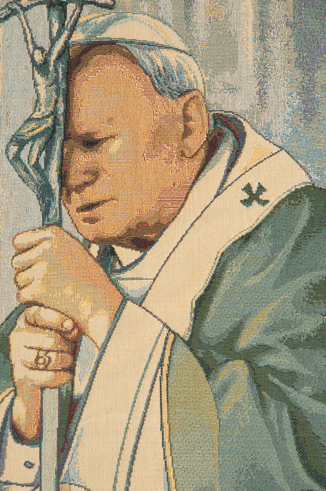 Pope John Paul II Italian Tapestry Wall Hanging 24x17 Inch Cotton Jacquard Woven Wall Tapestry
