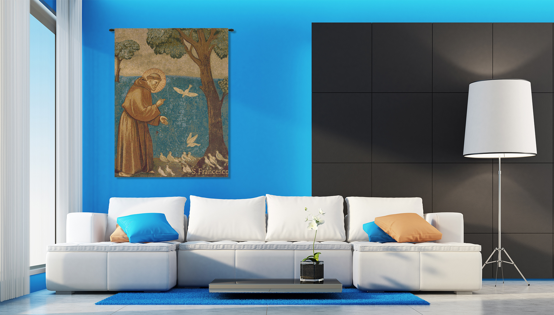Giotto di Bondone Francis Preaching to the Birds Italian Tapestry Wall Hanging 18x13 Inch Cotton Jacquard Woven Wall Tapestry