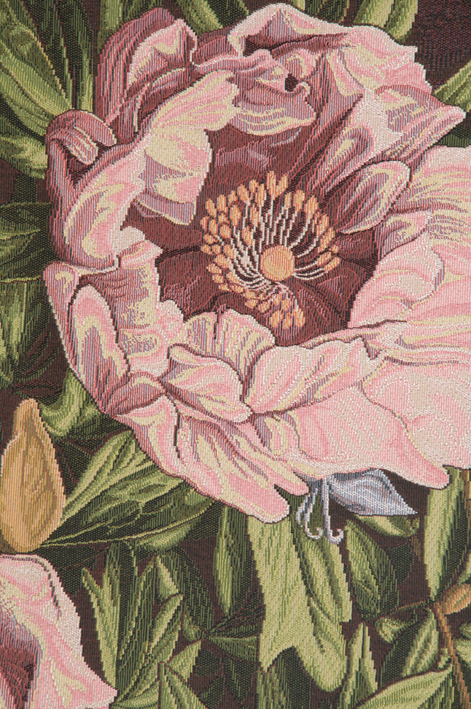 Alberto Passini Pink Peonies Italian Tapestry Wall Hanging 35x25 Inch Cotton Jacquard Woven Wall Tapestry