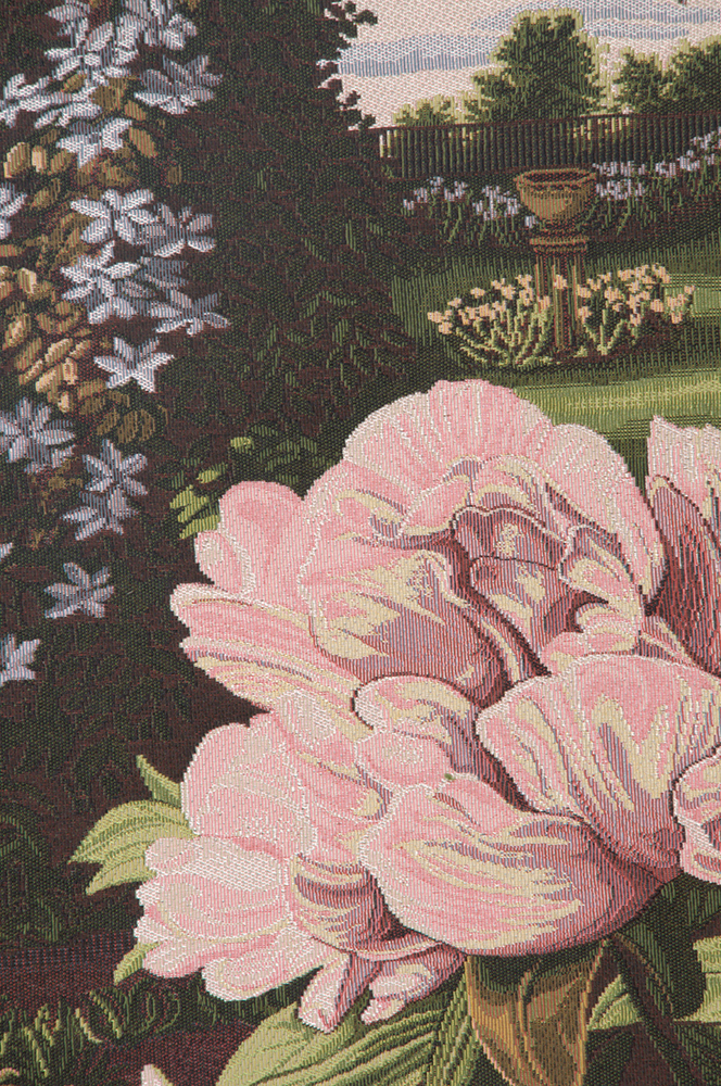 Alberto Passini Pink Peonies Italian Tapestry Wall Hanging 35x25 Inch Cotton Jacquard Woven Wall Tapestry