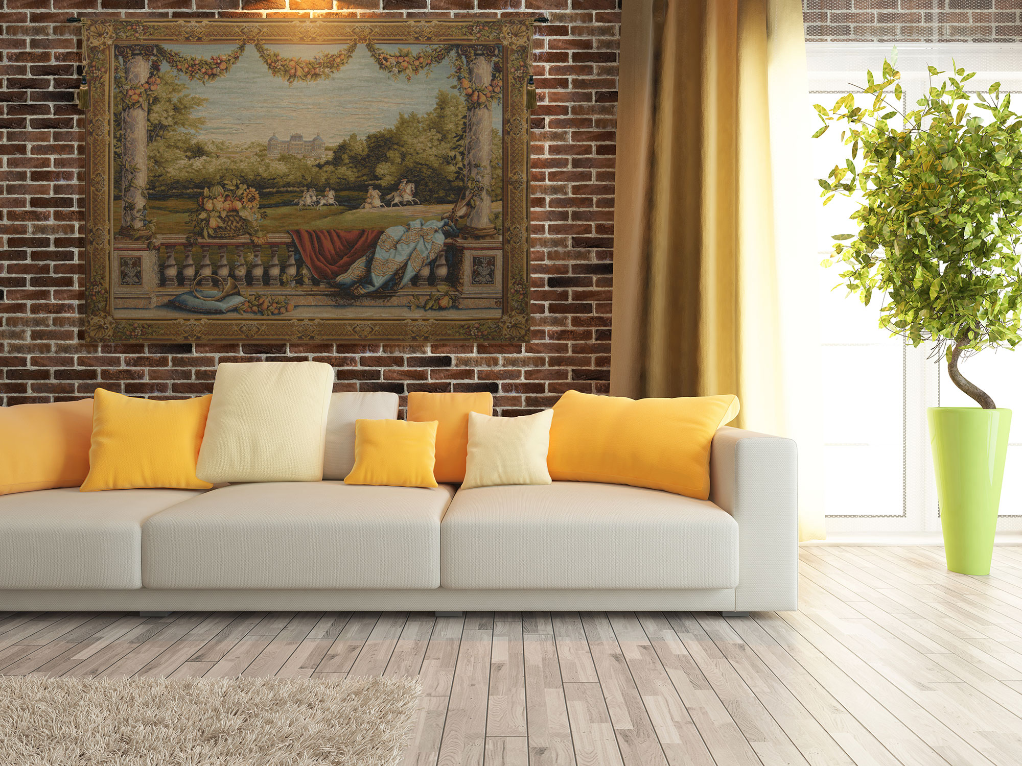 Chateau Bellevue Landscape Tapestry Wall Hanging 34 x 44 in Jacquard Woven French Castle Wall Art