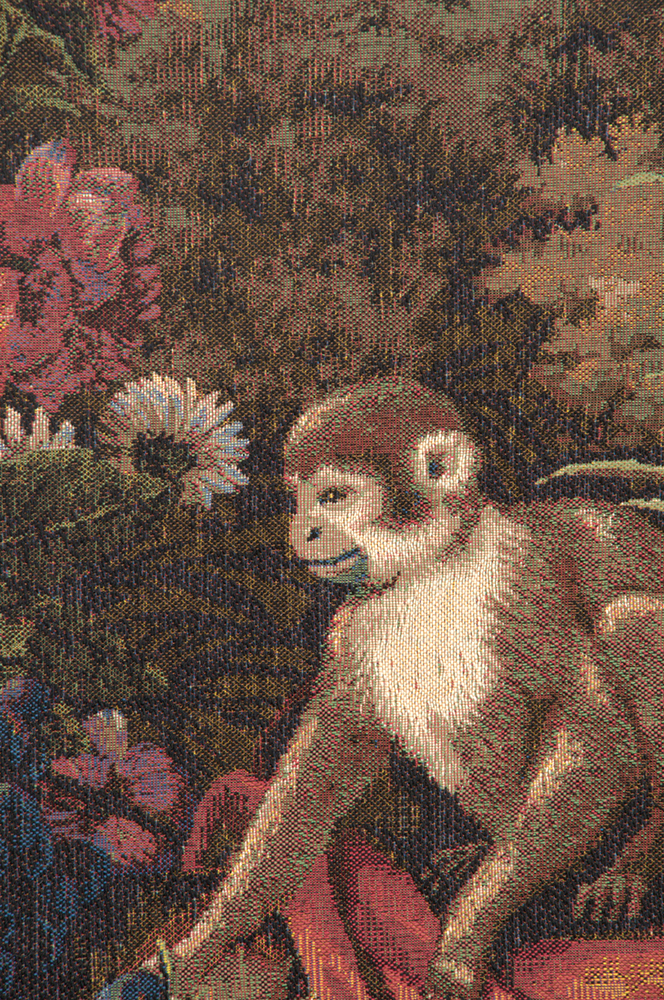 Decorative Bouquet Exotique Monkey Floral Tapestry Wall Hanging 58 x 58 in Jacquard Woven Botanical Animal Wall Art