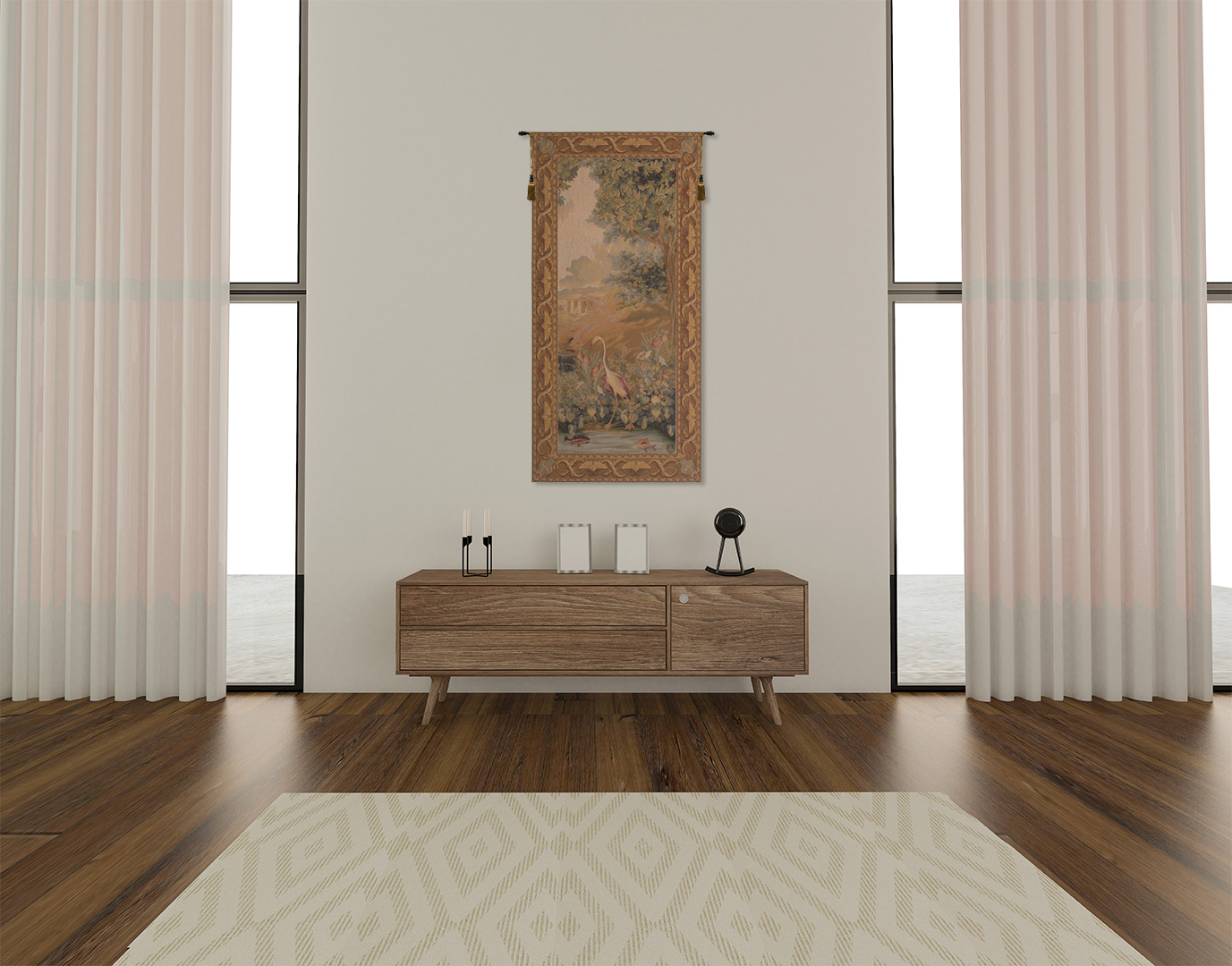 Le Point Deau Flamant Rose French Tapestry Wall Hanging 58x27 Inch Cotton Jacquard Woven Wall Tapestry