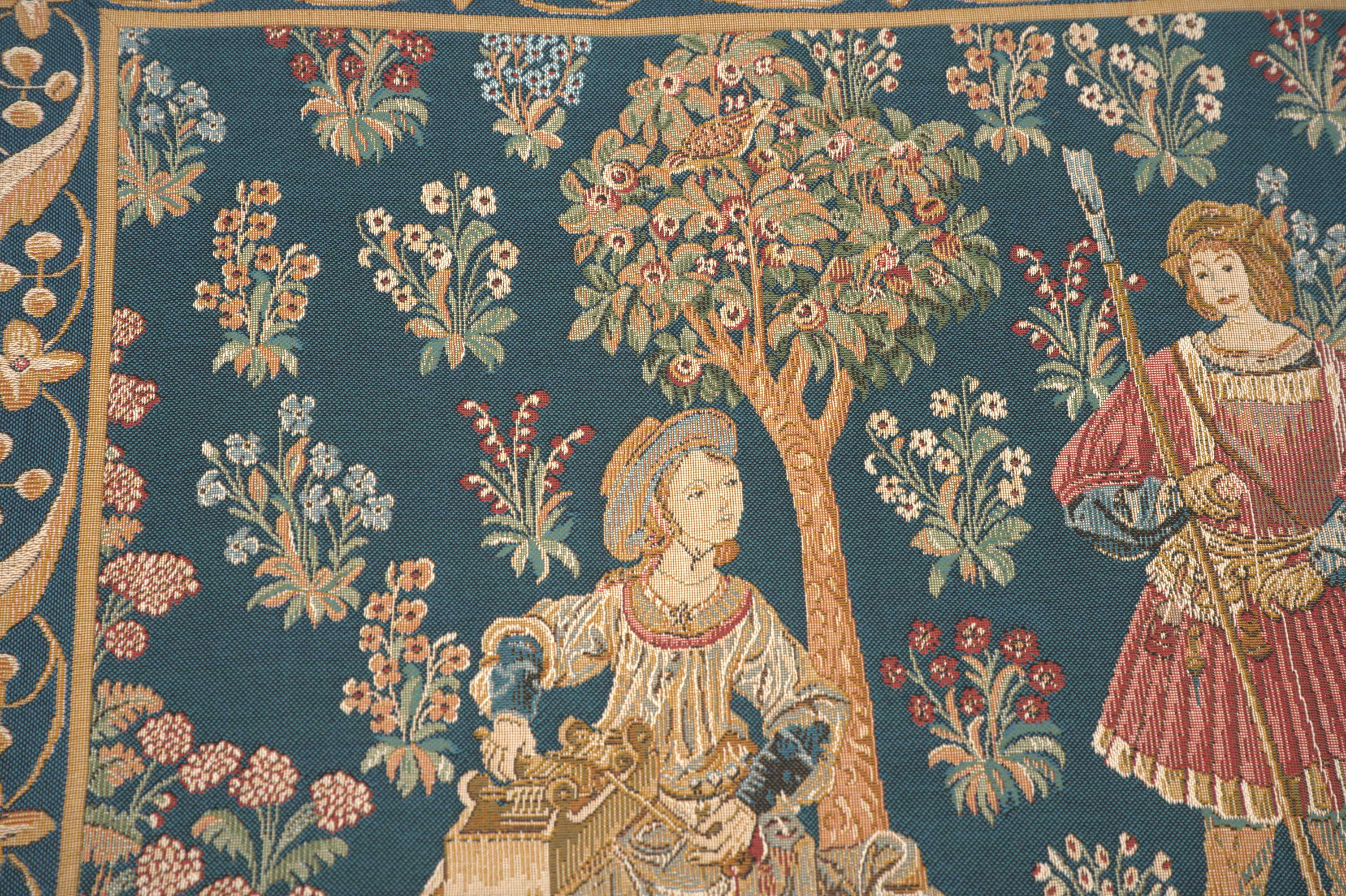 Medieval Travail de la Laine Tapestry Wall Hanging 35 x 45 in Jacquard Woven Medieval Wall Art