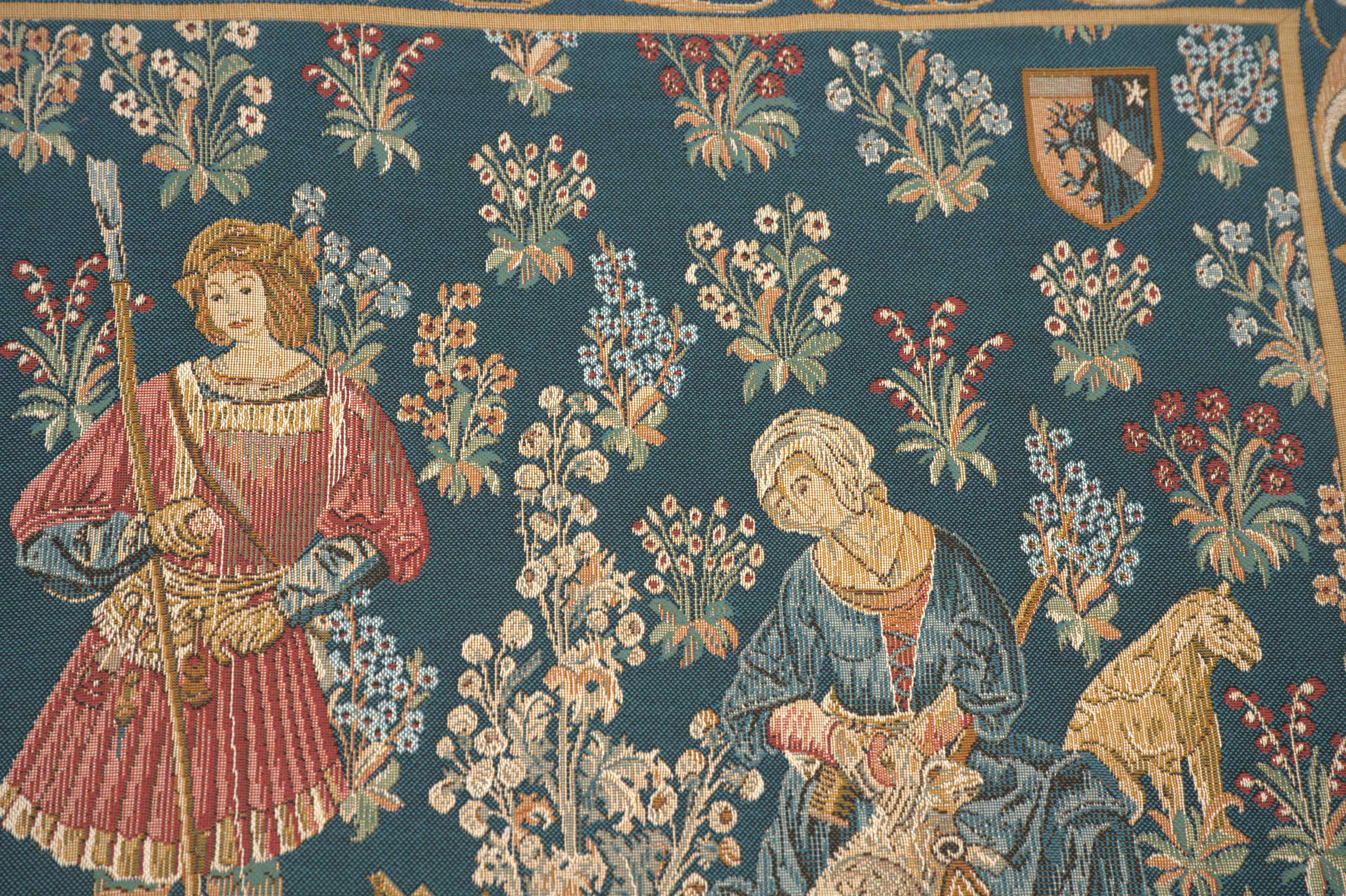 Medieval Travail de la Laine Tapestry Wall Hanging 35 x 45 in Jacquard Woven Medieval Wall Art