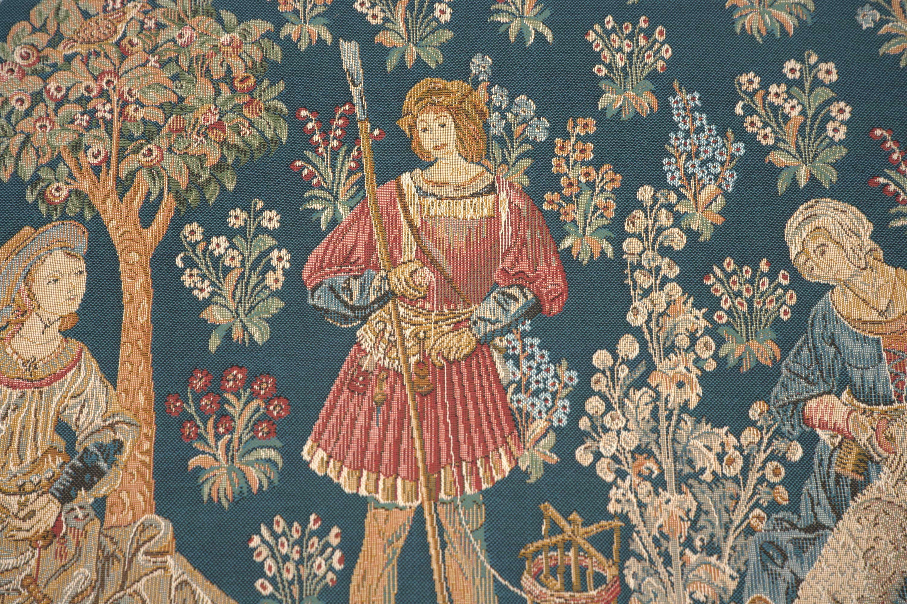 Medieval Travail de la Laine Tapestry Wall Hanging 35 x 45 in Jacquard Woven Medieval Wall Art
