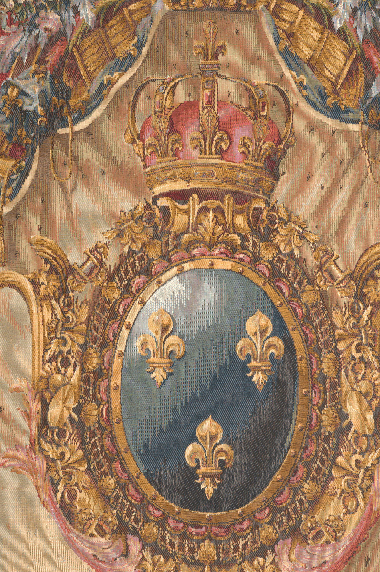 Pierre Josse Perrot Grandes Armoiries Red Tapestry Wall Hanging 58 x 44 in Jacquard Woven French Heraldic Wall Art