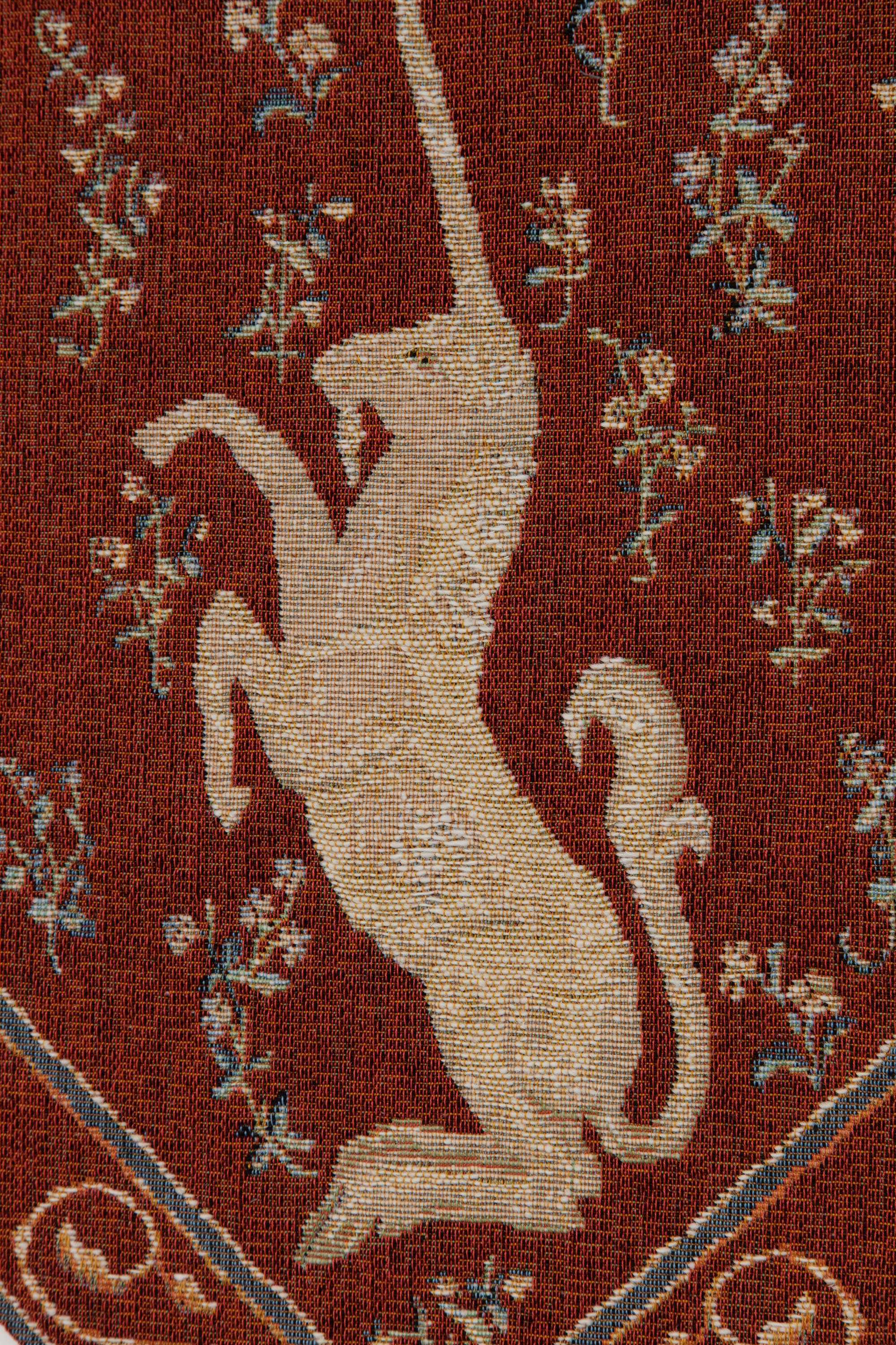 Licorne II Medieval French Jacquard Table Runner 34x14 Inch Unicorn Tapestry Dining Decor