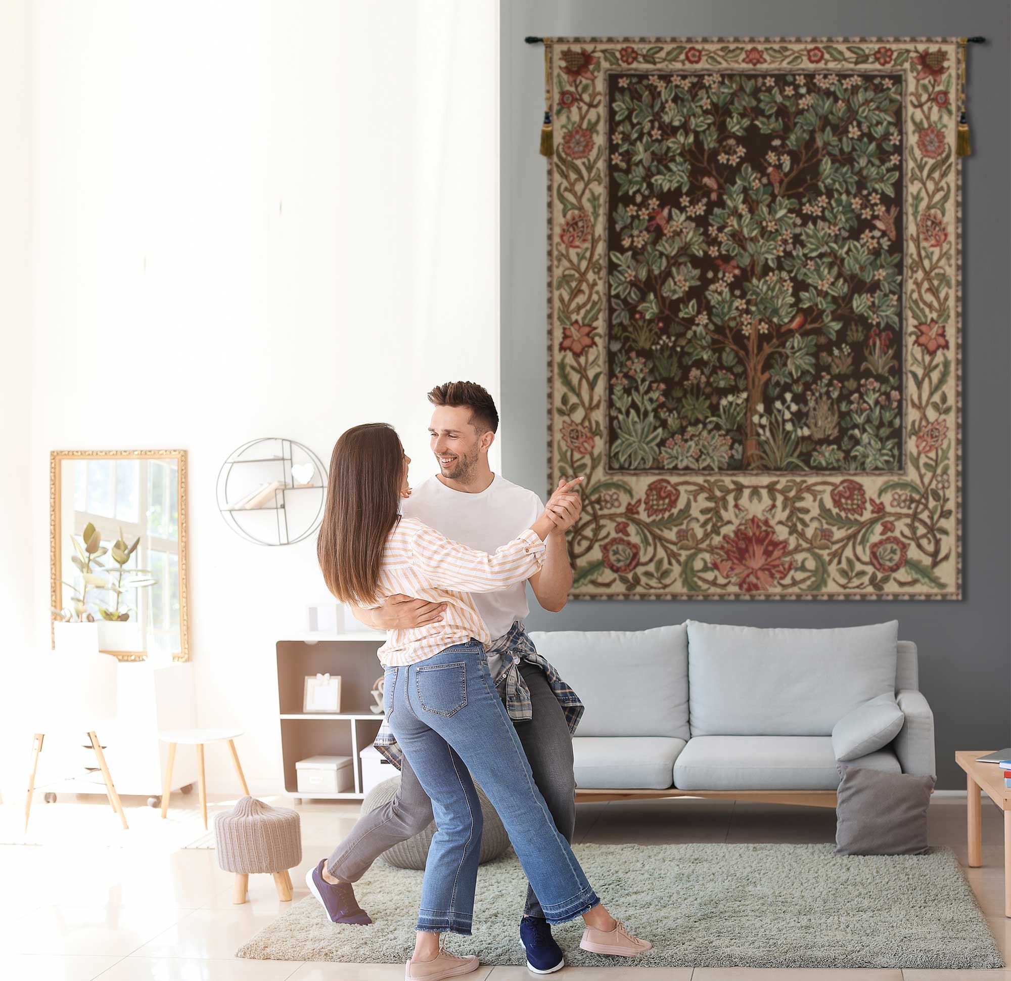 William Morris Tree of Life Brown Tapestry Wall Hanging 69 x 51 in Jacquard Woven Arts Crafts Decor