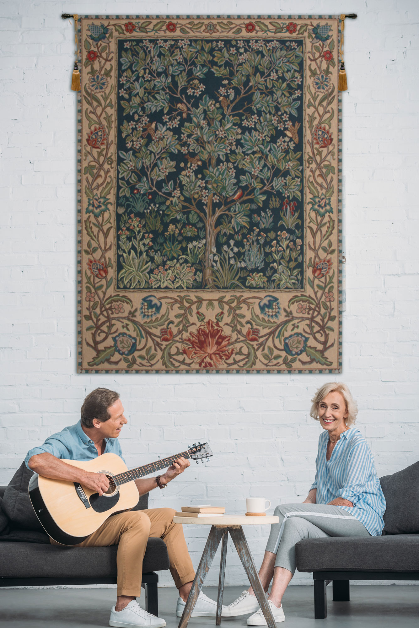 William Morris Tree of Life Tapestry Wall Hanging 24 x 18 in Jacquard Woven Arts Crafts Wall Decor
