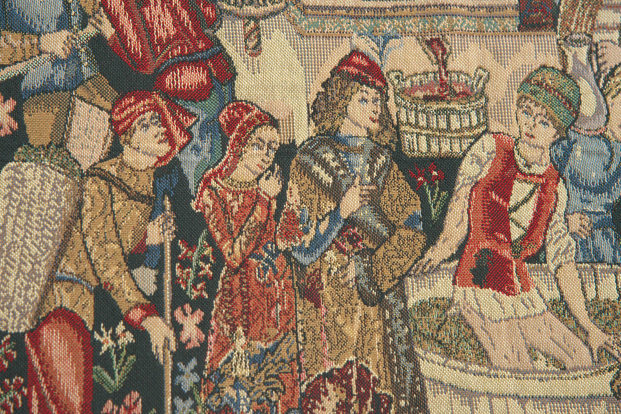 Medieval Vendages Red Tapestry Wall Hanging 22 x 39 in Vineyard Harvest Jacquard Woven European Wall Decor