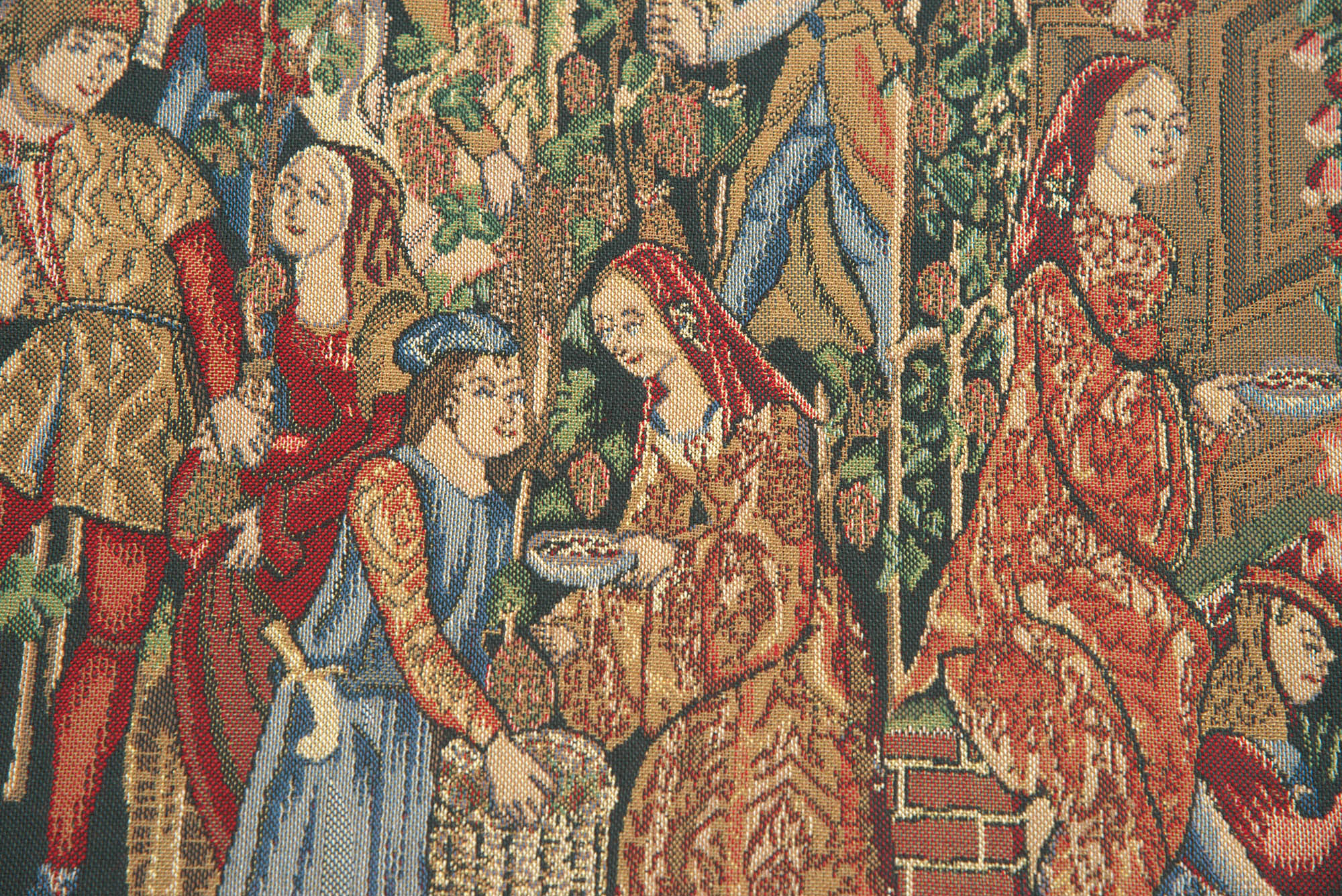 Medieval Vendages Red Tapestry Wall Hanging 22 x 39 in Vineyard Harvest Jacquard Woven European Wall Decor