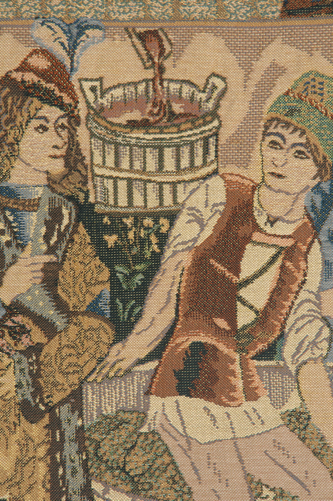 Medieval Vendages Left Side Rust Tapestry Wall Hanging 42 x 34 in Harvest Jacquard Woven Wall Decor