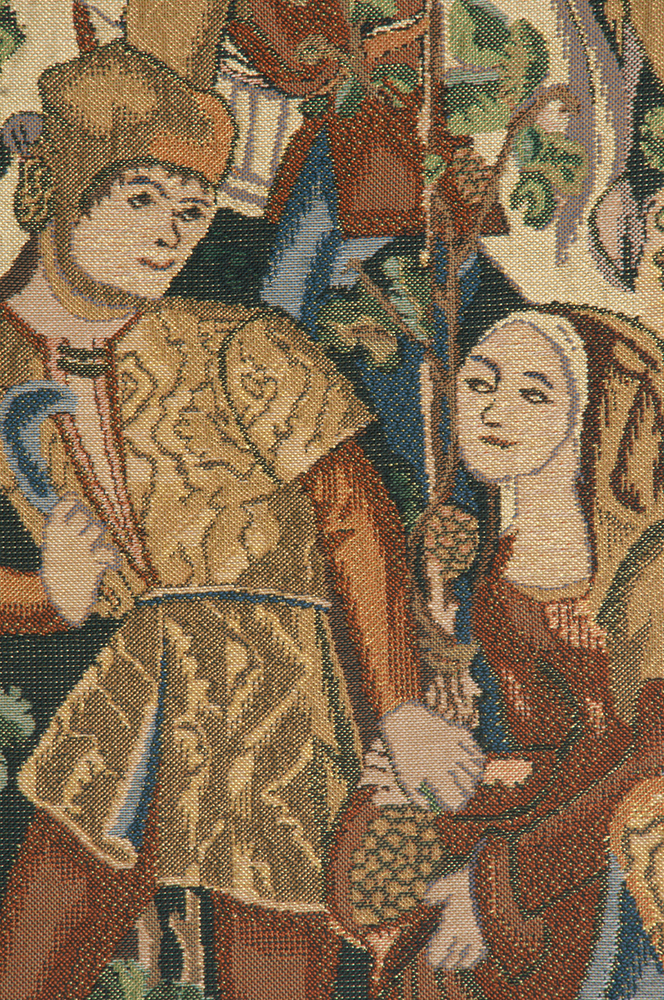 Medieval Vendages Right Side Rust Tapestry Wall Hanging 42 x 34 in Harvest Jacquard Woven Wall Decor