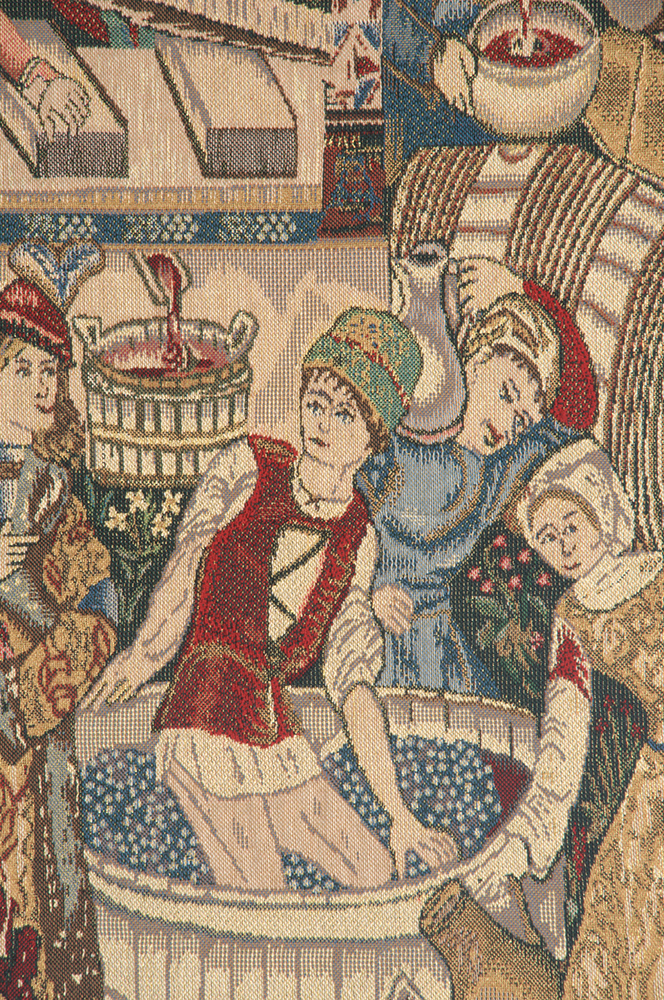 Medieval Vendage Portiere Left Side Small Tapestry Wall Hanging 47 x 16 in Jacquard Woven Wall Decor