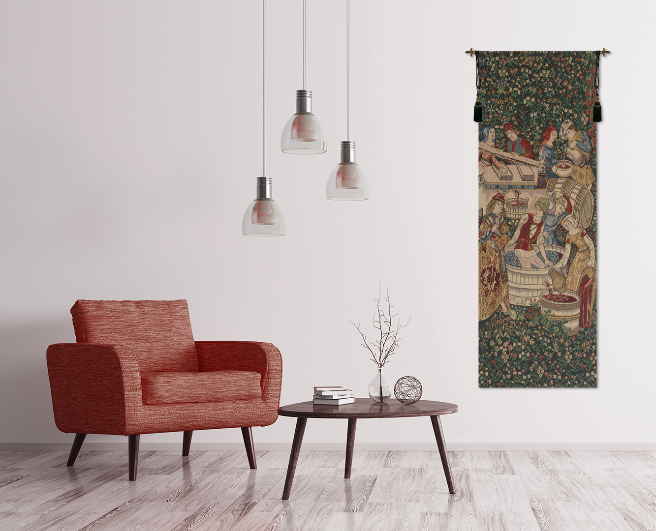 Medieval Vendage Portiere Left Side Small Tapestry Wall Hanging 47 x 16 in Jacquard Woven Wall Decor