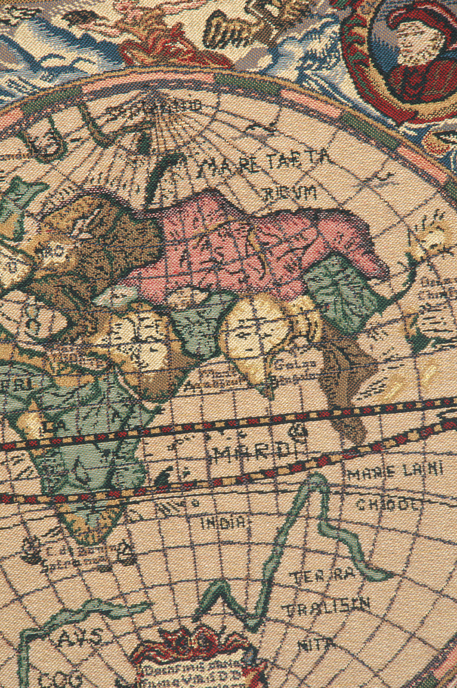 Mercator Map Belgian Tapestry Wall Hanging 22x33 Inch Cotton Jacquard Woven Wall Tapestry