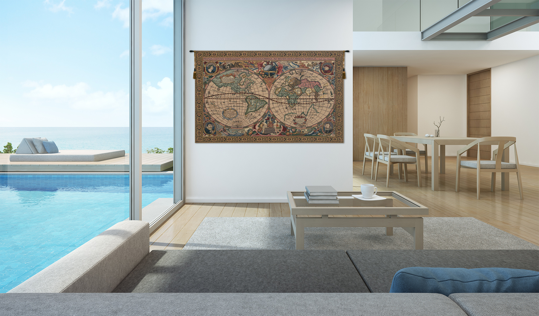 Mercator Map Belgian Tapestry Wall Hanging 22x33 Inch Cotton Jacquard Woven Wall Tapestry