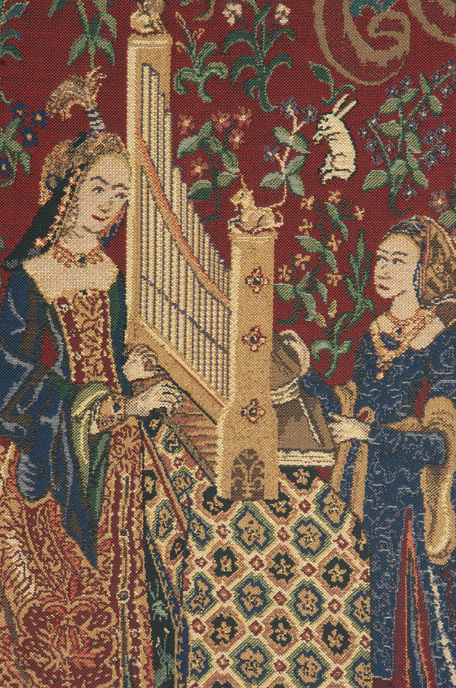 Medieval Lady & the Organ Vintage Tapestry Wall Hanging 42 x 33 in Unicorn Series Woven Wall Decor