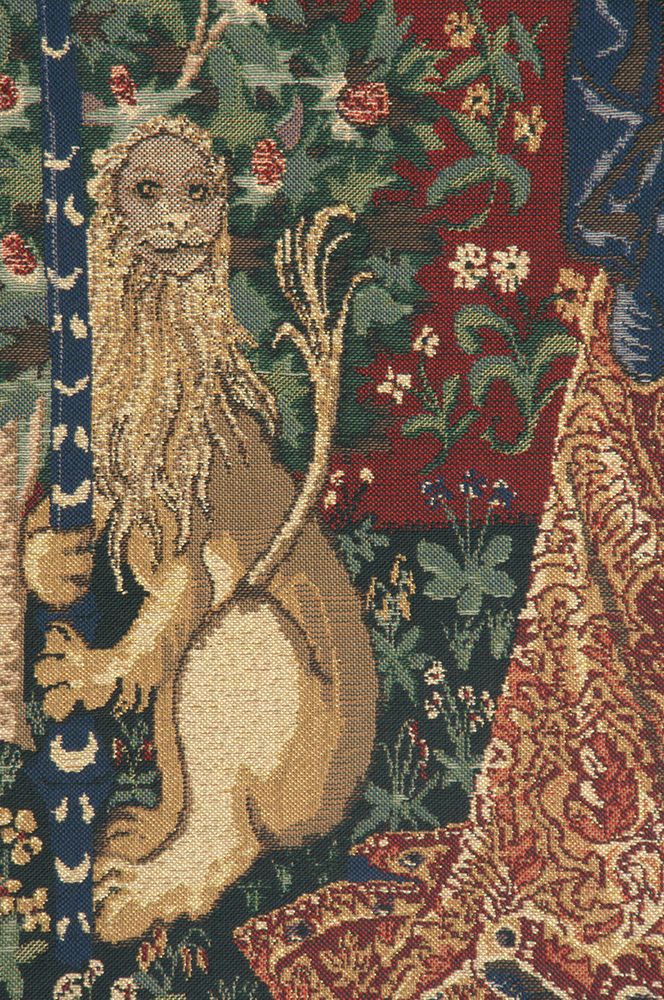 Medieval Lady and the Organ II Vintage Tapestry Wall Hanging 42 x 33 in French Woven Wall Decor