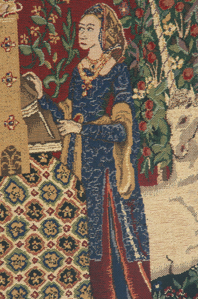 Medieval Lady and the Organ III Vintage Tapestry Wall Hanging 27 x 16 in French Woven Wall Decor