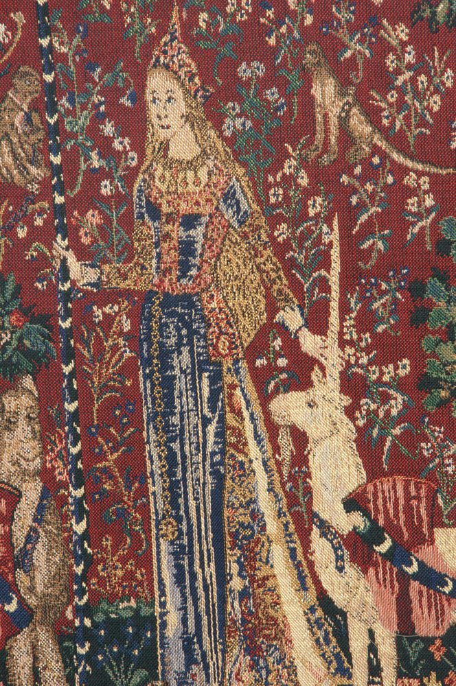 Medieval Lady & the Unicorn Series Vintage Tapestry Wall Hanging 32 x 58 in French Jacquard Woven Decor