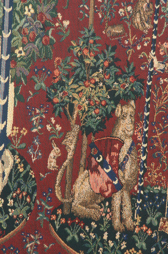 Medieval Lady & the Unicorn Series Vintage Tapestry Wall Hanging 32 x 58 in French Jacquard Woven Decor