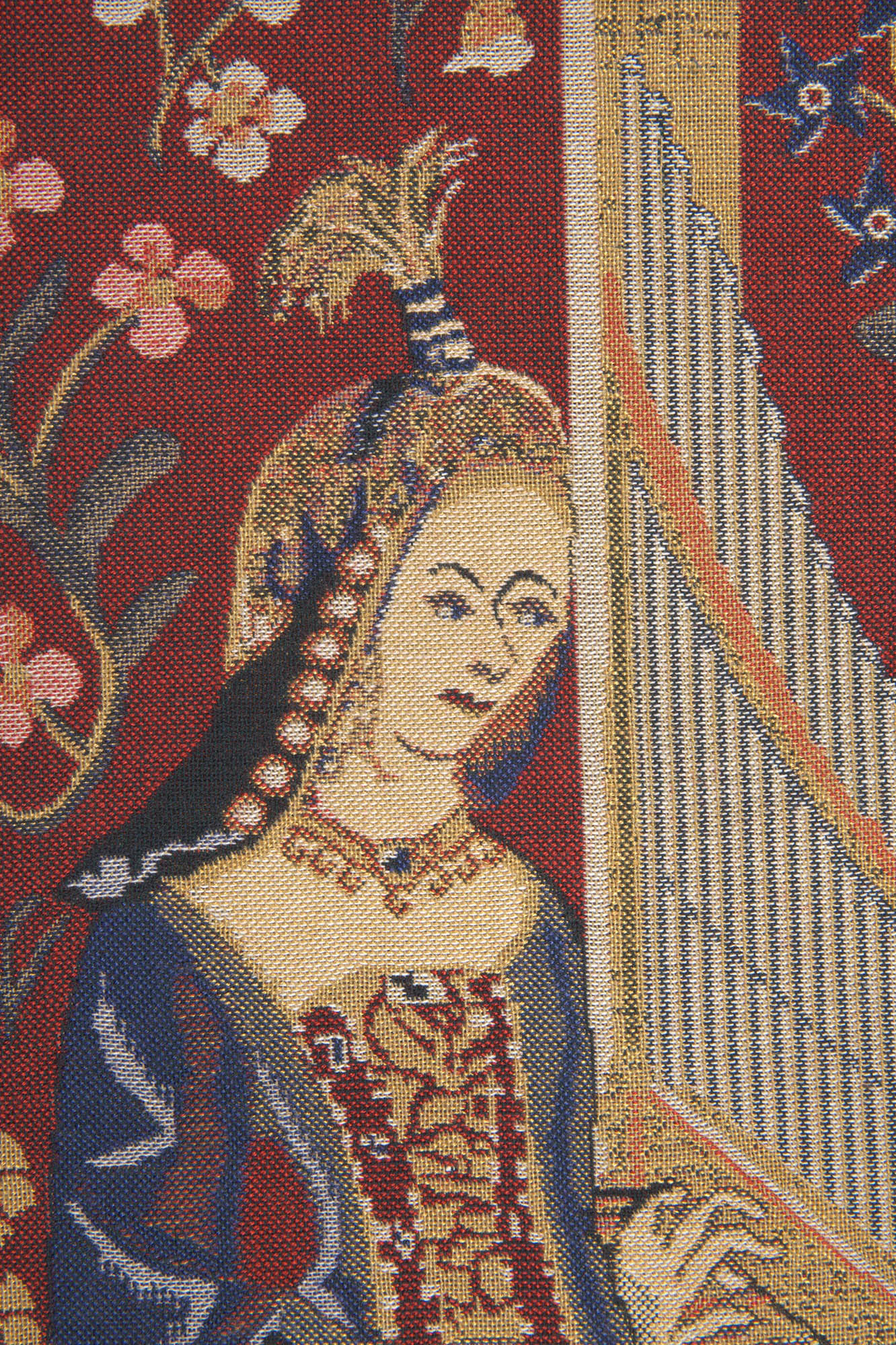 Medieval Louie with Loops Vintage Tapestry Wall Hanging 19 x 19 in French Jacquard Woven Wall Decor