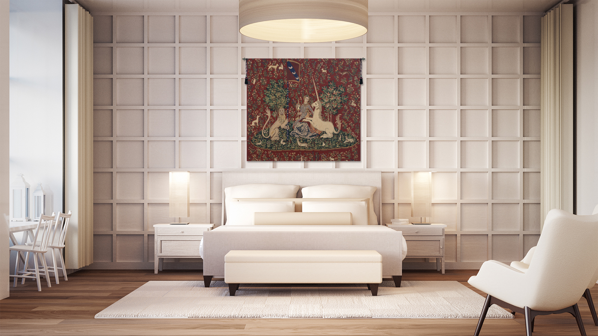 Medieval Lady & the Mirror Vintage Tapestry Wall Hanging 33 x 38 in French Unicorn Series Wall Decor