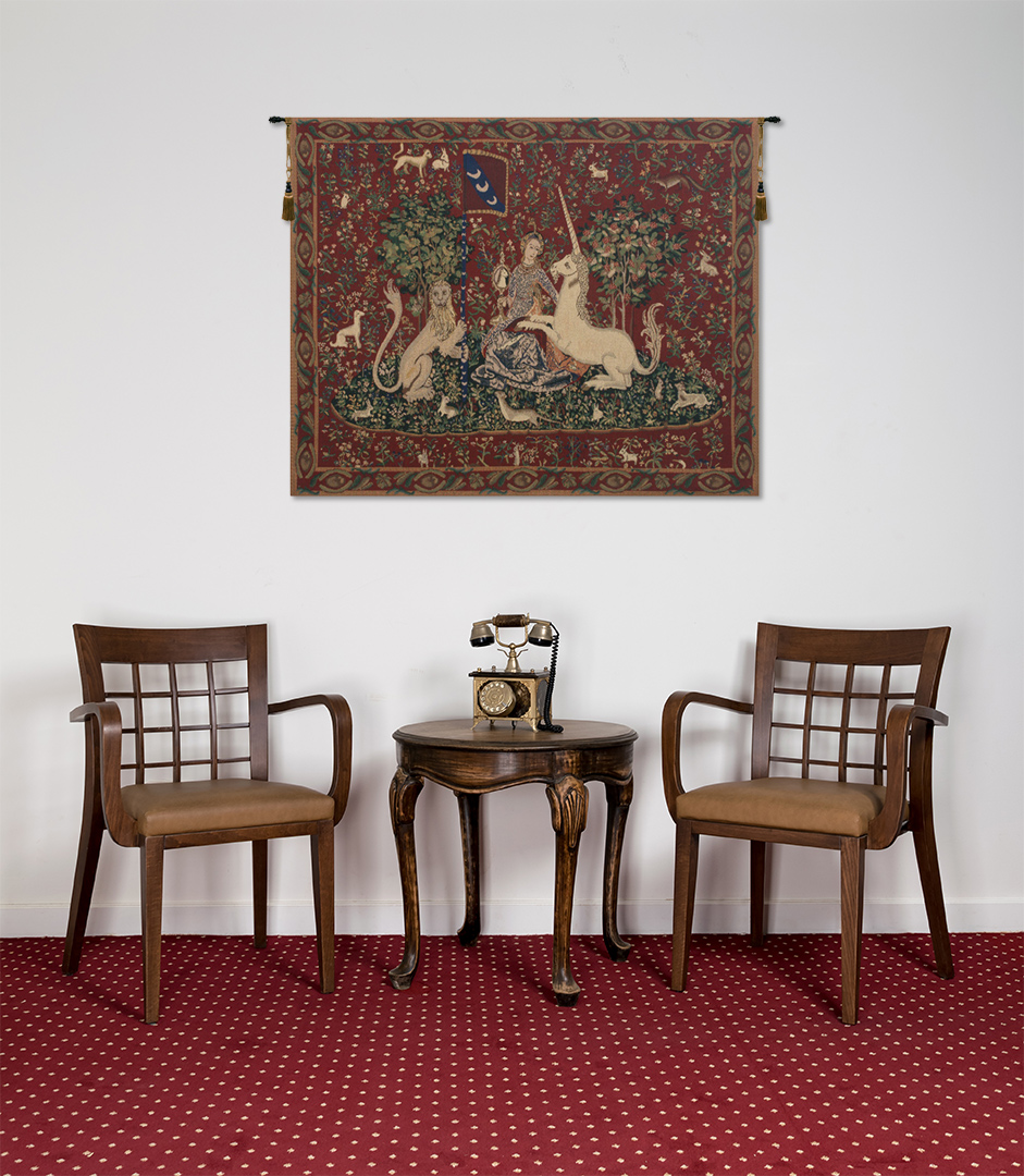 Medieval Lady and the Mirror Vintage Tapestry Wall Hanging 34 x 44 in French Unicorn Series Wall Decor