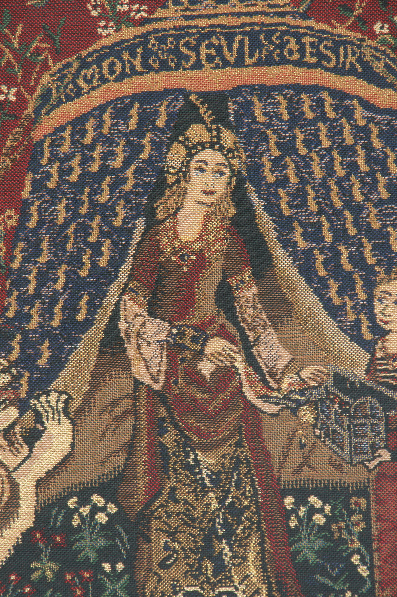 Medieval Seul Desire Vintage Tapestry Wall Hanging 27 x 16 in Lady Unicorn French Woven Wall Decor