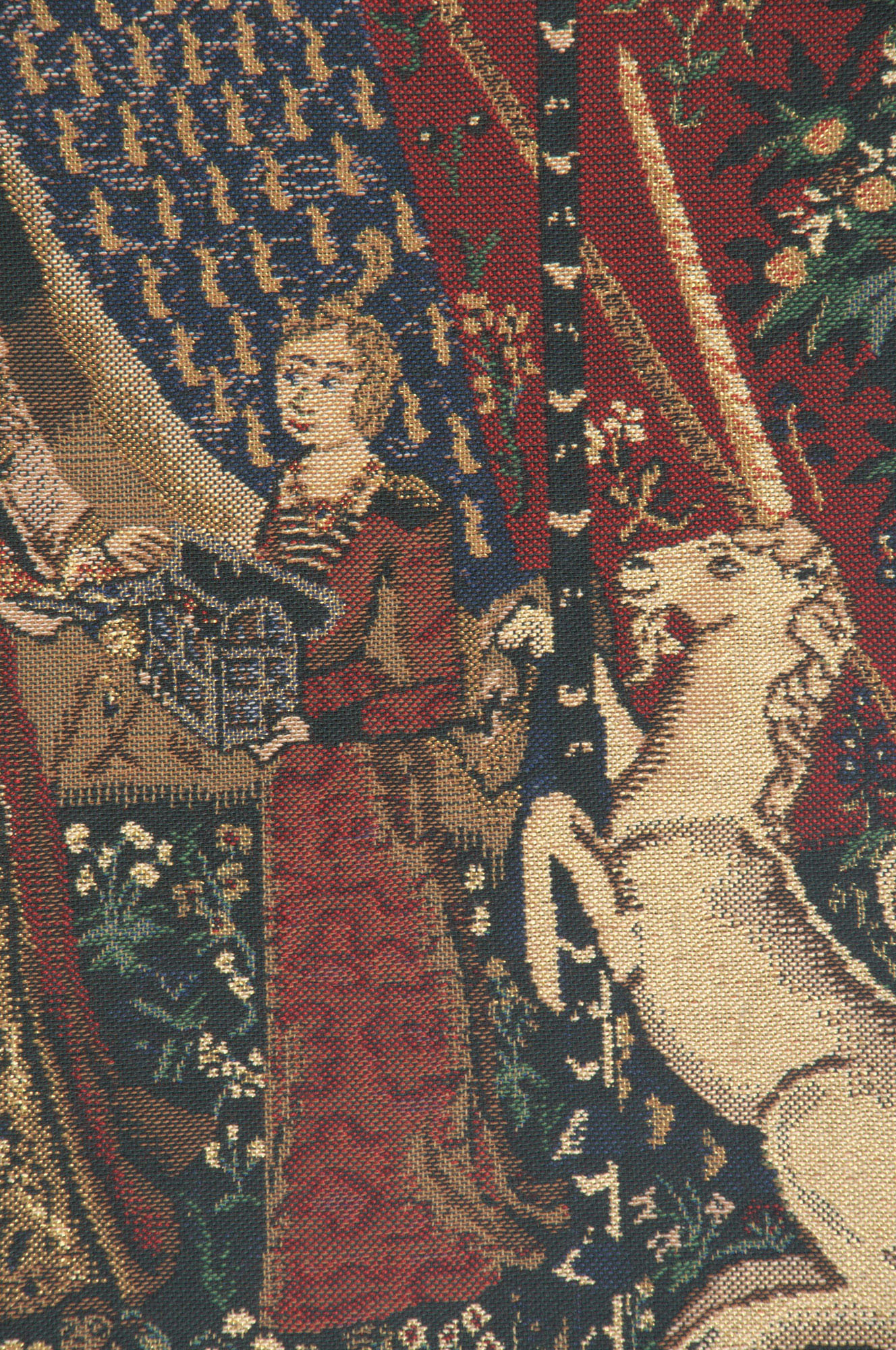 Medieval Seul Desire Vintage Tapestry Wall Hanging 27 x 16 in Lady Unicorn French Woven Wall Decor